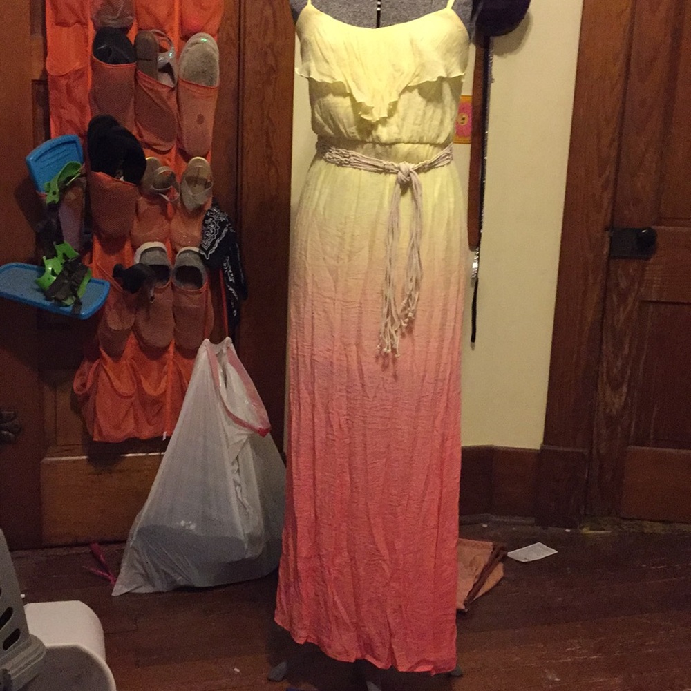 BCX dress that fades from yellow to coral